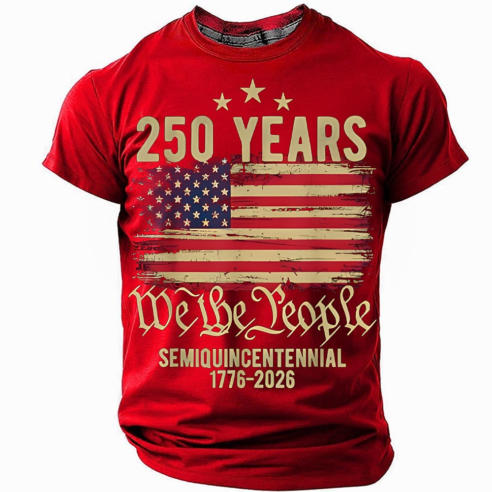 America's 250th Anniversary Men's American US Flag 1776 T Shirt Short Sleeve T shirt 3D Print Crew Neck Shirt Daily Military Daily Street Blue Heather Gray Black Summer Spring Clothing Apparel S M L