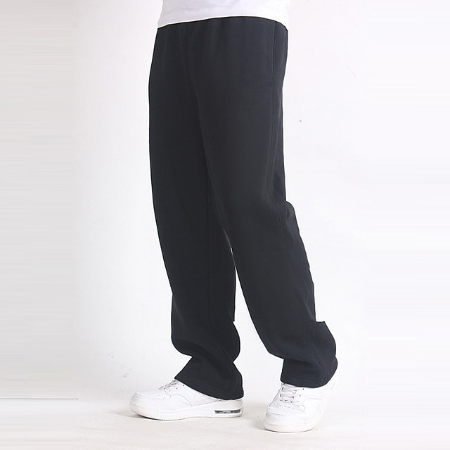 Men's Fleece Pants Sweatpants Joggers Trousers Straight Leg Sweatpants Elastic Waist Straight Leg Solid Color Plain Breathable Comfortable Full Length Sports Outdoor Daily Wear Casual / Sporty