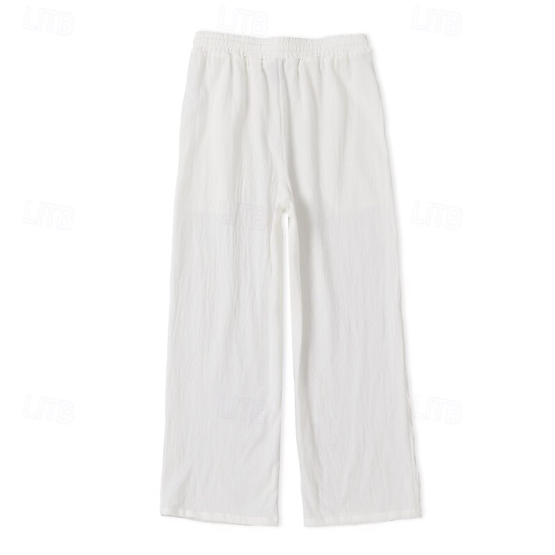 Men's Trousers Summer Pants Baggy Pants Beach Pants Casual Pants Drawstring Front Pocket Straight Leg Plain Comfort Soft Full Length Yoga Holiday Beach Fashion Hawaiian Black White