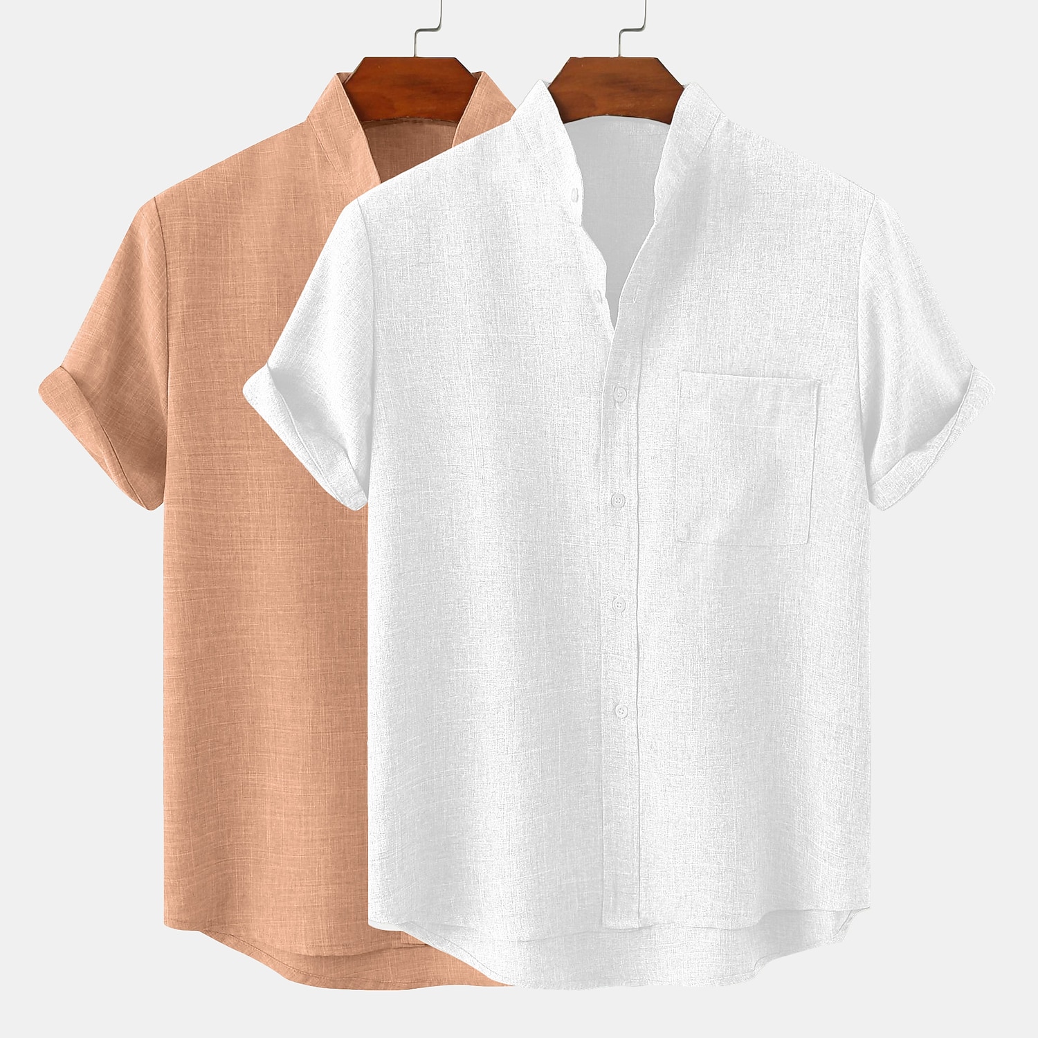 Men's Linen Shirt Summer Shirt Beach Wear Casual Shirt Band Collar Shirt Plain Vacation Casual White+Yellow Pink+Yellow White+Green Gray+Pink Short Sleeve Mandarin Collar Summer Spring & Summer