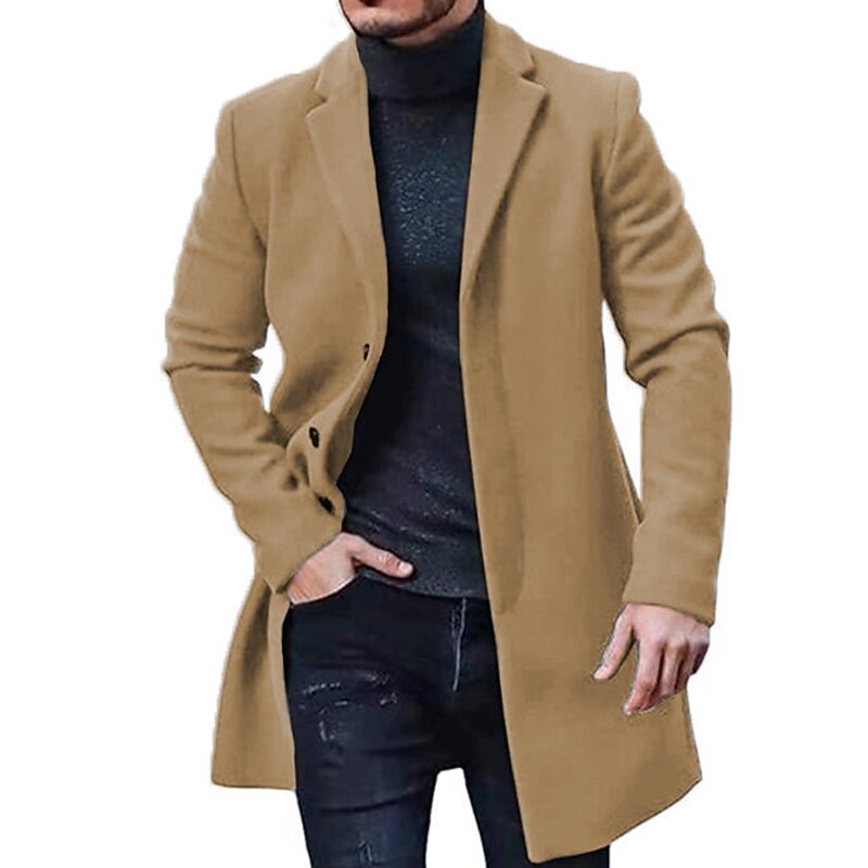 Men's Winter Coat Trench Coat Office & Career Daily Wear Winter Polyester Thermal Warm Washable Outerwear Clothing Apparel Fashion Warm Ups Solid Colored Pocket Lapel Single Breasted