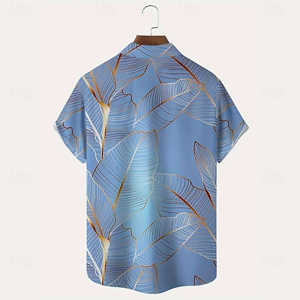 Men's Palm Leaf Tropical Plants Summer Hawaiian Shirt Button Up Shirt Short Sleeve Hawaiian Resort Vacation Holiday Beach Wear Summer Spring Turndown Collared Shirts Front One Pocket Pink Blue Mint
