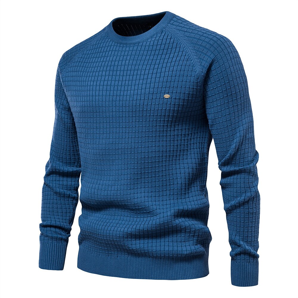 Men's Sweater Pullover Sweater Jumper Knitwear Ribbed Knit Regular Tops Plaid Crew Neck Knitwear Neutral Outdoor Casual Daily Clothing Apparel Spring &  Fall Navy Blue Blue S M L