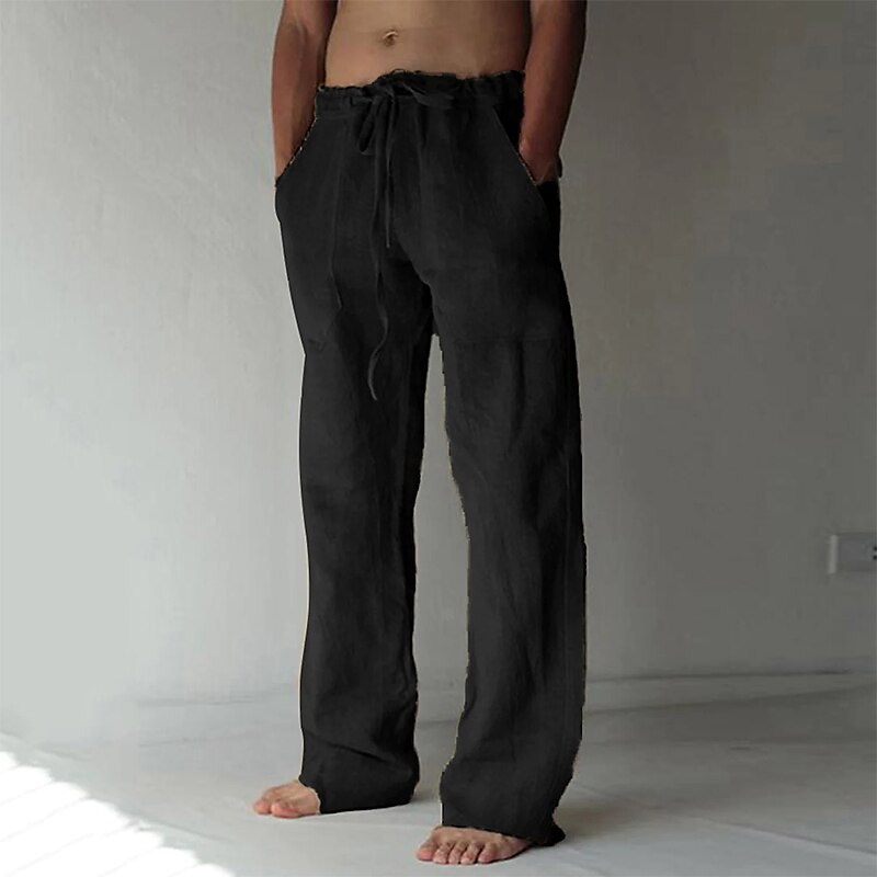 Men's Trousers Summer Pants Baggy Pants Beach Pants Casual Pants Drawstring Front Pocket Straight Leg Plain Comfort Soft Full Length Yoga Holiday Beach Fashion Hawaiian Black White