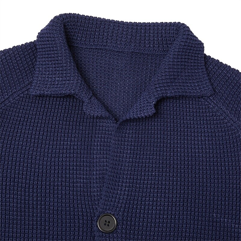 Men's Sweater Cardigan Sweater Jacket Blazer Waffle Knit  Stand Collar Cropped Knitted Solid Color Long Sleeve Basic Stylish Outdoor Daily Clothing Apparel Fall Winter Blue Khaki S M L