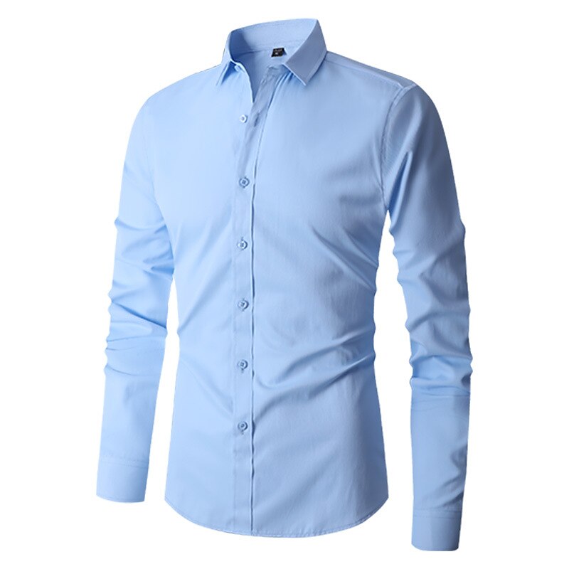 Men's Shirt Dress Shirt Plain Office & Career Wedding Party Light Blue Black White Red Long Sleeve Lapel Summer Clothing Apparel