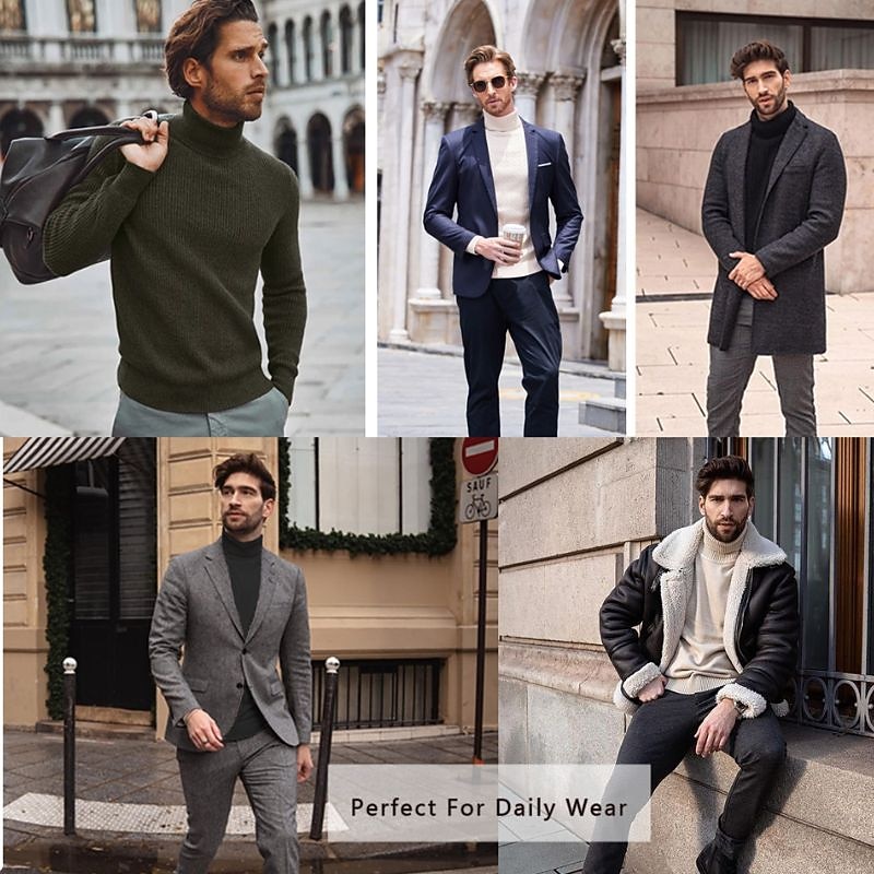 Men's Turtleneck Sweater Pullover Sweater Jumper Cropped Sweater Ribbed Knit Regular Tops Knit Plain Turtleneck Modern Contemporary Work Daily Wear Clothing Apparel Winter Wine Black S M L