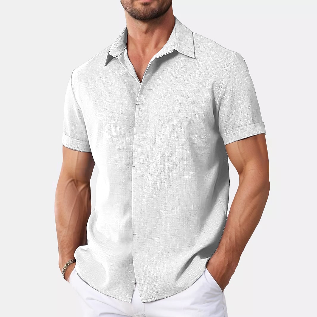 Men's Shirt Linen Shirt Summer Shirt Casual Shirt Beach Shirt Button Down Shirt Plain Casual Daily Black White Pink Blue Short Sleeve Collar Summer Clothing Apparel