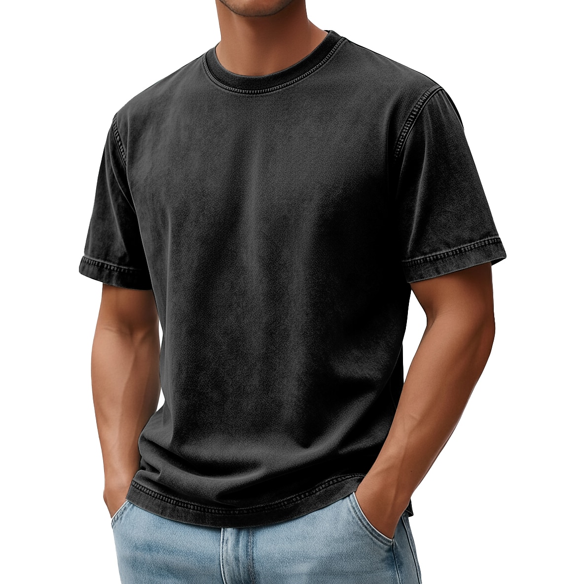 Men's T Shirt 100% Cotton Acid Wash Shirt Tee Top Short Sleeve Crew Neck Summer Spring Fall Plain Retro Vintage Casual Vintage Style Distressed Casual Blue Black Pink Top Tee for Men