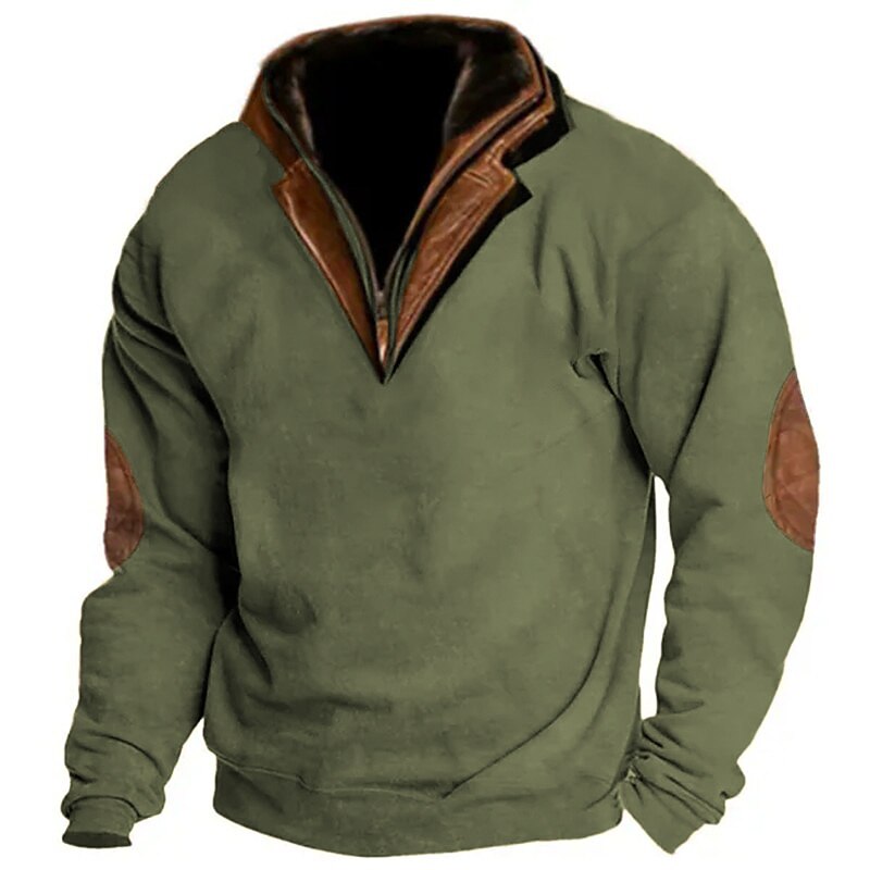 Men's Sweatshirt Quarter Zip Sweatshirt Navy Blue Green Khaki Standing Collar Color Block Patchwork Sports & Outdoor Daily Holiday Vintage Streetwear Basic Fall & Winter Clothing Apparel Hoodies