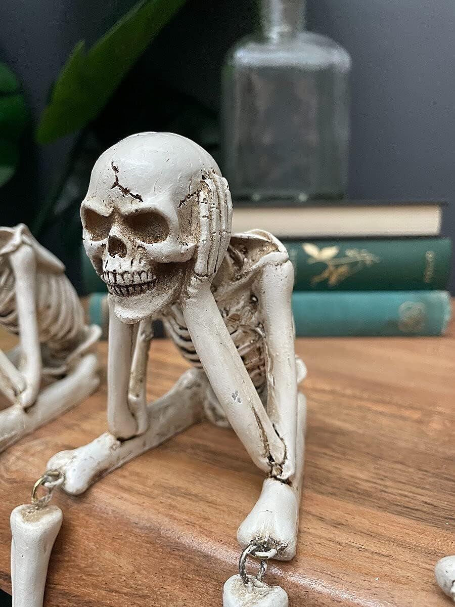 Halloween Skull Statues, Resin Skeleton Shelf Sitters, Sitting Figurines for Home Bookshelf and Table Edge, Decorative Crafts Ornaments for Skeleton Lovers