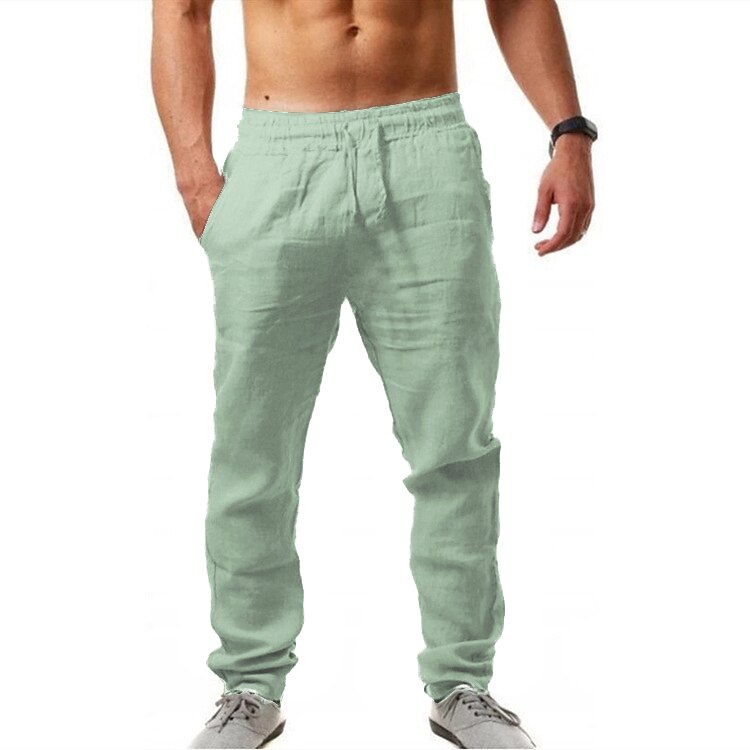 Men's Drawstring Elastic Waistband with Side Pocket Casual Chino Daily Plain Linen Pants