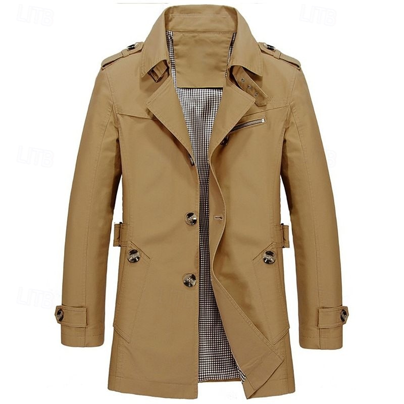 Men's Transition Jacket Trench Coat Going out All Seasons Windbreaker Outerwear Clothing Apparel Solid Colored Button-Down Turndown Single Breasted