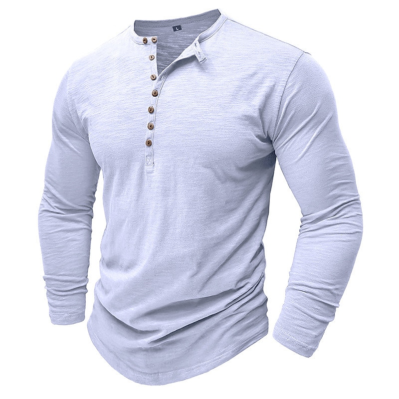 Men's Henley Long Sleeve Plain Street Vacation Long Sleeve Clothing Apparel Fashion Designer Basic T-shirt