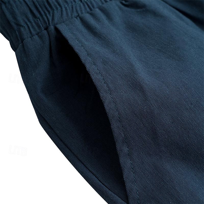 Men's Linen Pants Trousers Summer Pants Beach Pants Drawstring Elastic Waist Straight Leg Plain Comfort Outdoor Casual Daily Streetwear Stylish White Navy Blue