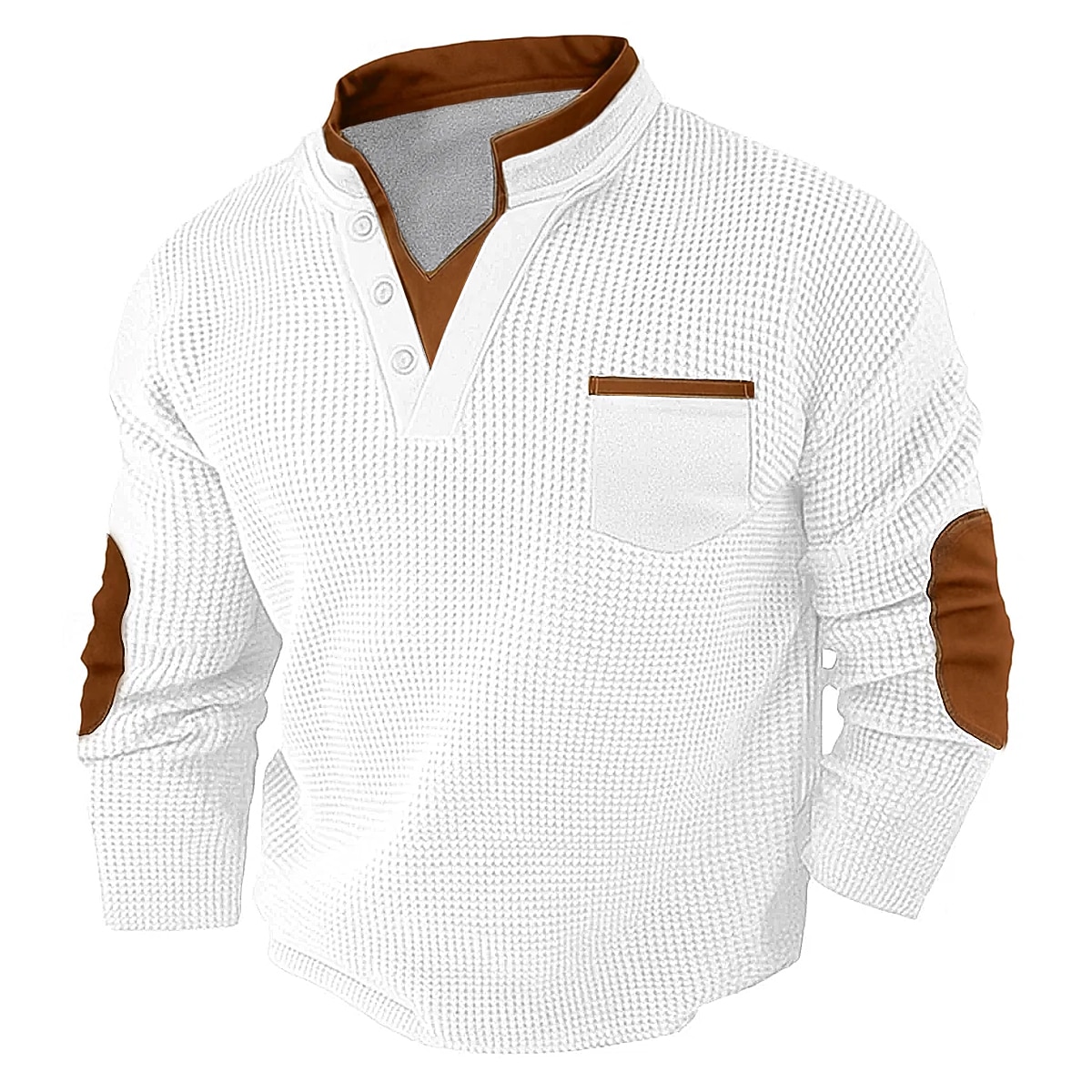 Men's Waffle Tee Waffle Henley Shirt Long Sleeve V Neck Spring &  Fall Solid Color Fashion Basic Fake two piece Street Casual Sports Black White Burgundy Top Tee for Men