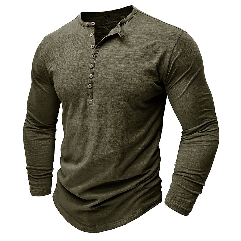Men's Henley Long Sleeve Plain Street Vacation Long Sleeve Clothing Apparel Fashion Designer Basic T-shirt