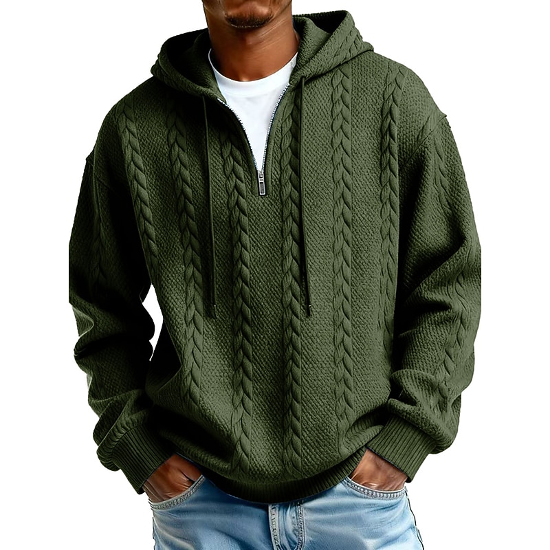 Men's Jacquard Hoodie Pullover Hoodie Sweatshirt Quarter Zip Hoodie Apricot Wine Red Black White Light Green Hooded Plain Zip Up Textured Sports & Outdoor Casual Daily Streetwear Cool Sportswear