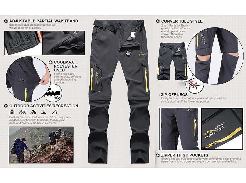 Men's Convertible Pants / Zip Off Outdoor Fishing Travel Hiking Cargo Work Safari Pants Trousers Summer Waterproof Quick Dry Lightweight Breathable Elastane Zipper Pocket Elastic Waist Bottoms