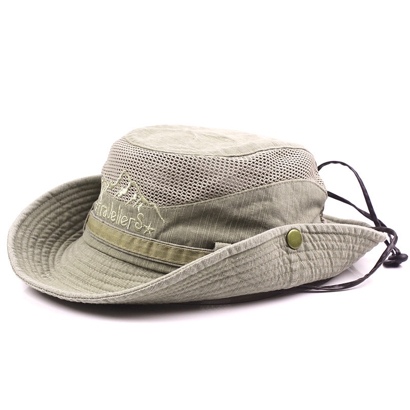 Men's Bucket Hat Sun Hat Fishing Hat Boonie hat Hiking Hat Black khaki Cotton Mesh Streetwear Stylish Casual Outdoor Daily Outdoor clothing Letter Embroidery UV Sun Protection Sunscreen Quick Dry