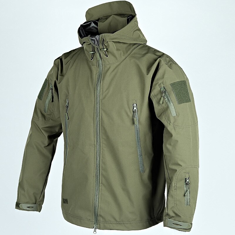 Men's Sport Jacket Hiking Parka Tactical Jacket Outdoor Camping & Hiking Warm Zipper Pocket Fall Autumn Plain Army Standing Collar Regular Black Green khaki Grey Jacket