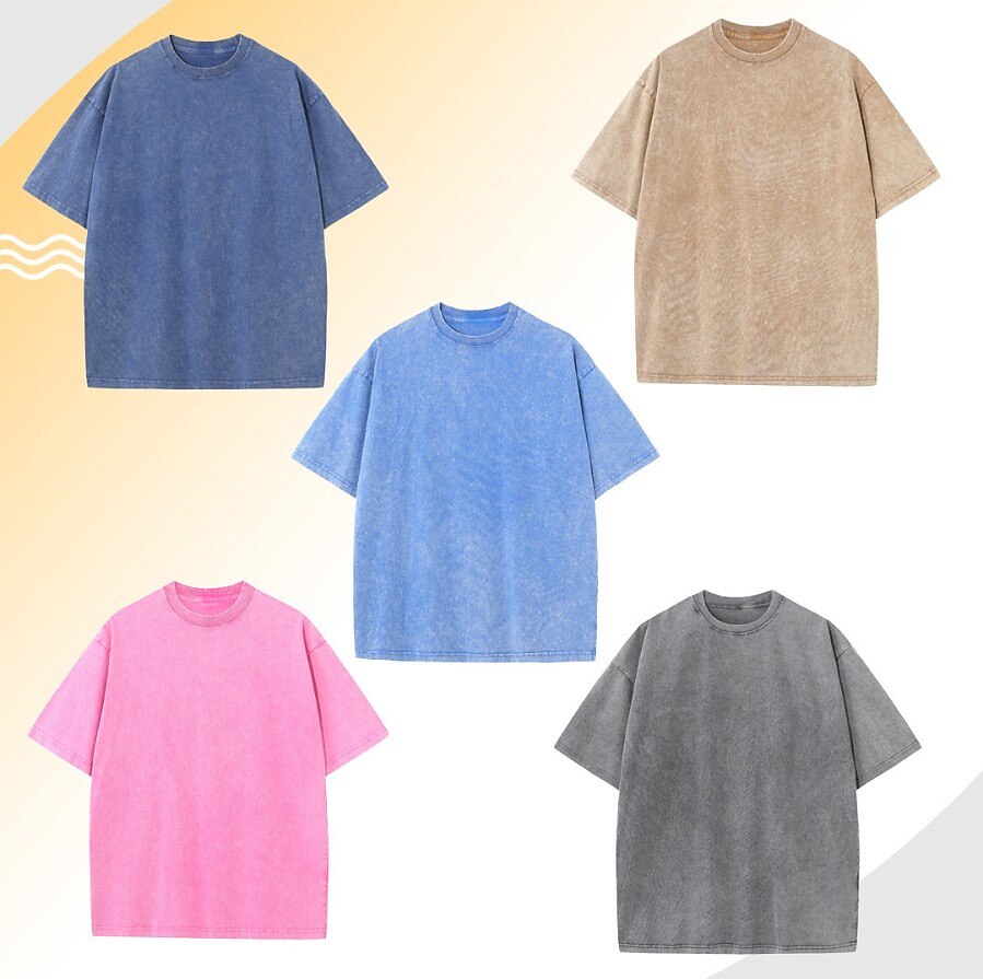 Men's T Shirt 100% Cotton Acid Wash Shirt Tee Top Short Sleeve Crew Neck Summer Spring Fall Plain Retro Vintage Casual Vintage Style Distressed Casual Blue Black Pink Top Tee for Men