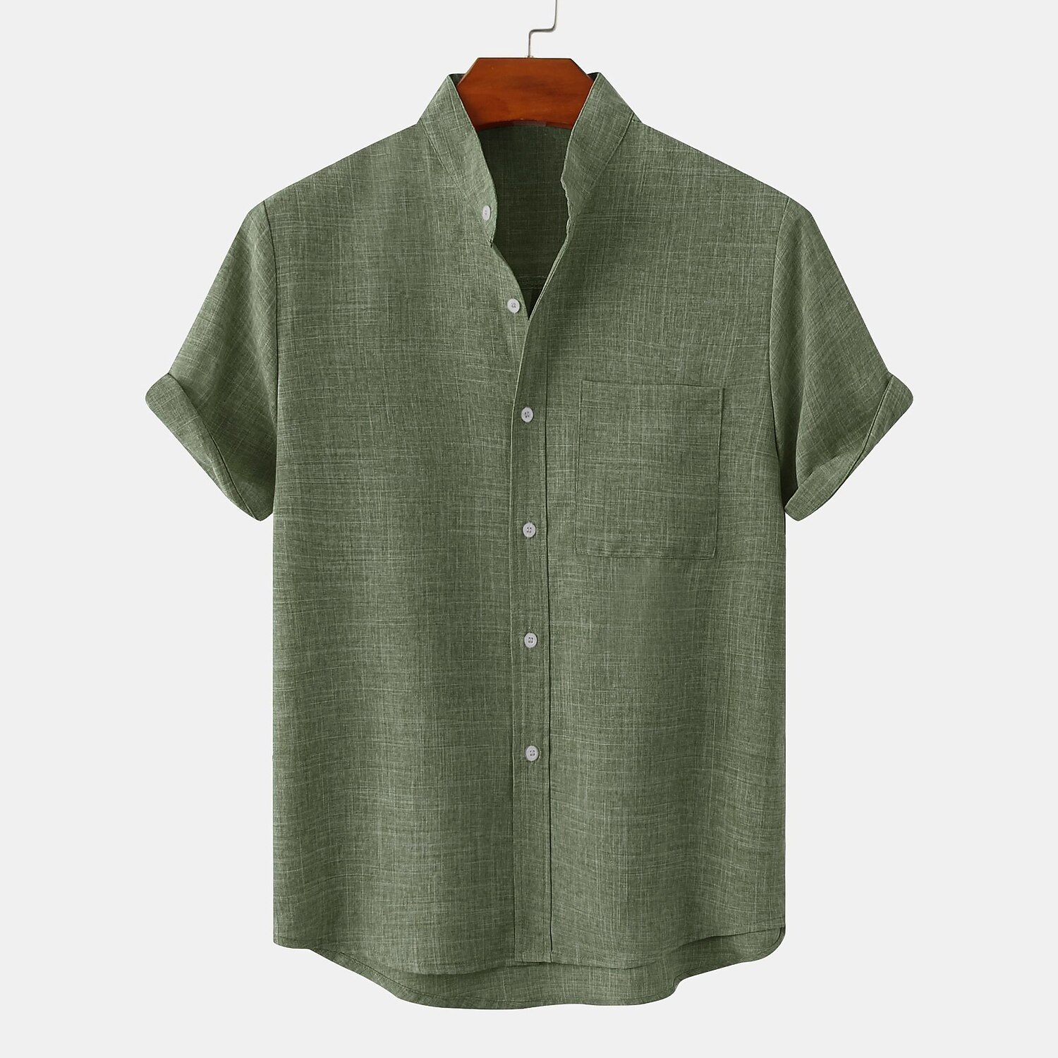 Men's Linen Shirt Band Collar Shirt Casual Shirt Plain Hawaiian Holiday Black White Yellow Pink Short Sleeve Henley Spring & Summer Clothing Apparel Front Pocket