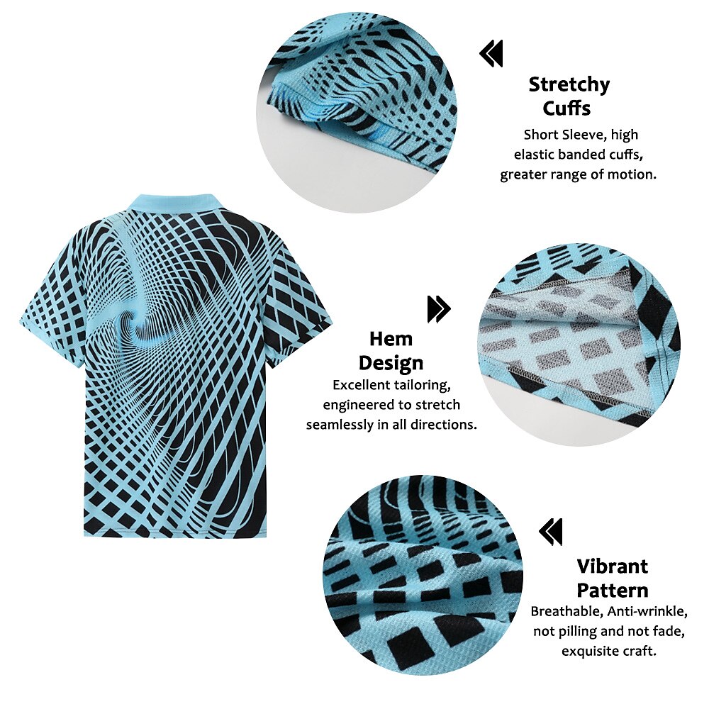 Men's Polo Shirt Waffle Polo Shirt Lapel Polo Button Up Polos Golf Shirt Optical Illusion Graphic Prints Turndown White Yellow Royal Blue Blue Green Outdoor Street Short Sleeve Print Clothing Apparel