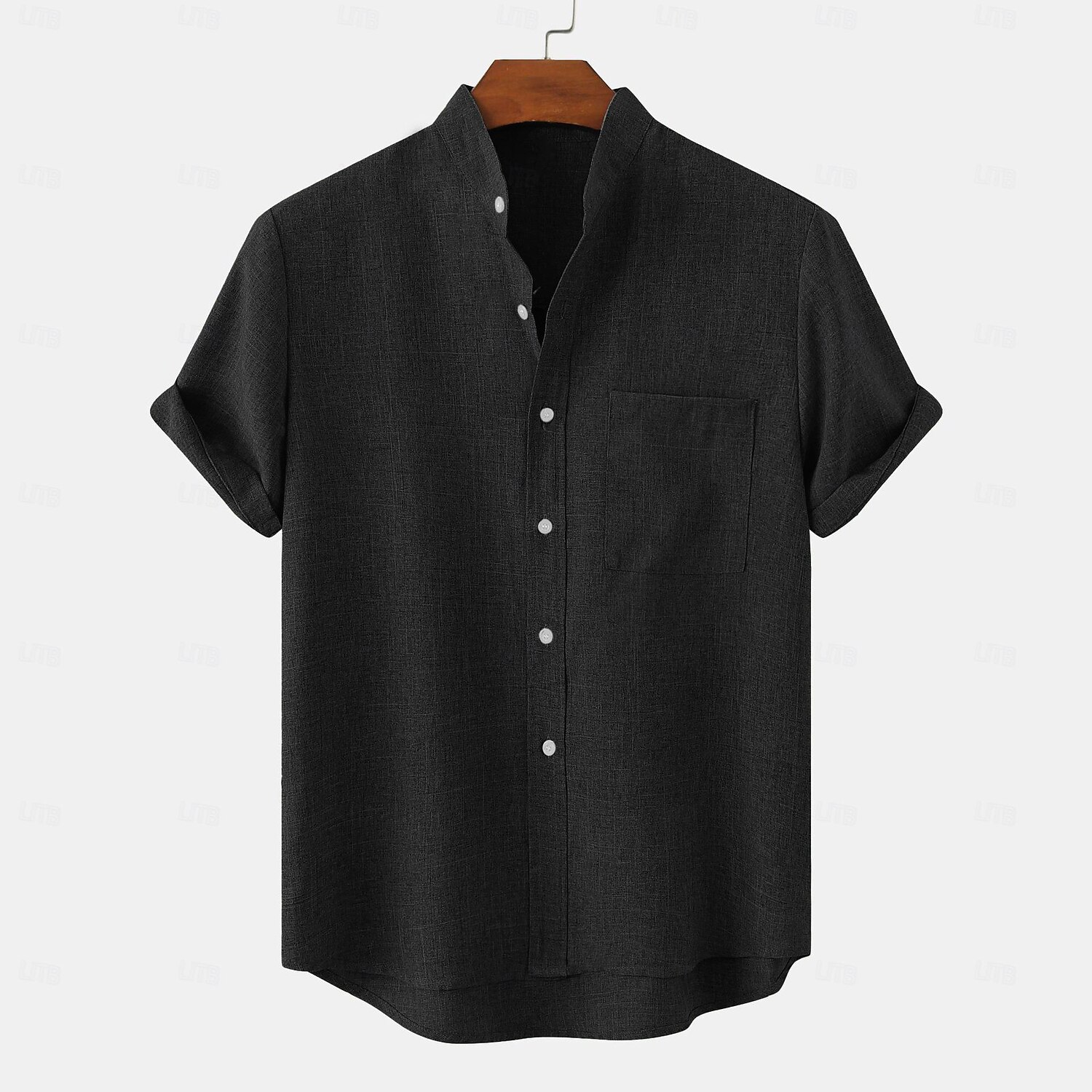 Men's Linen Shirt Band Collar Shirt Casual Shirt Plain Hawaiian Holiday Black White Yellow Pink Short Sleeve Henley Spring & Summer Clothing Apparel Front Pocket