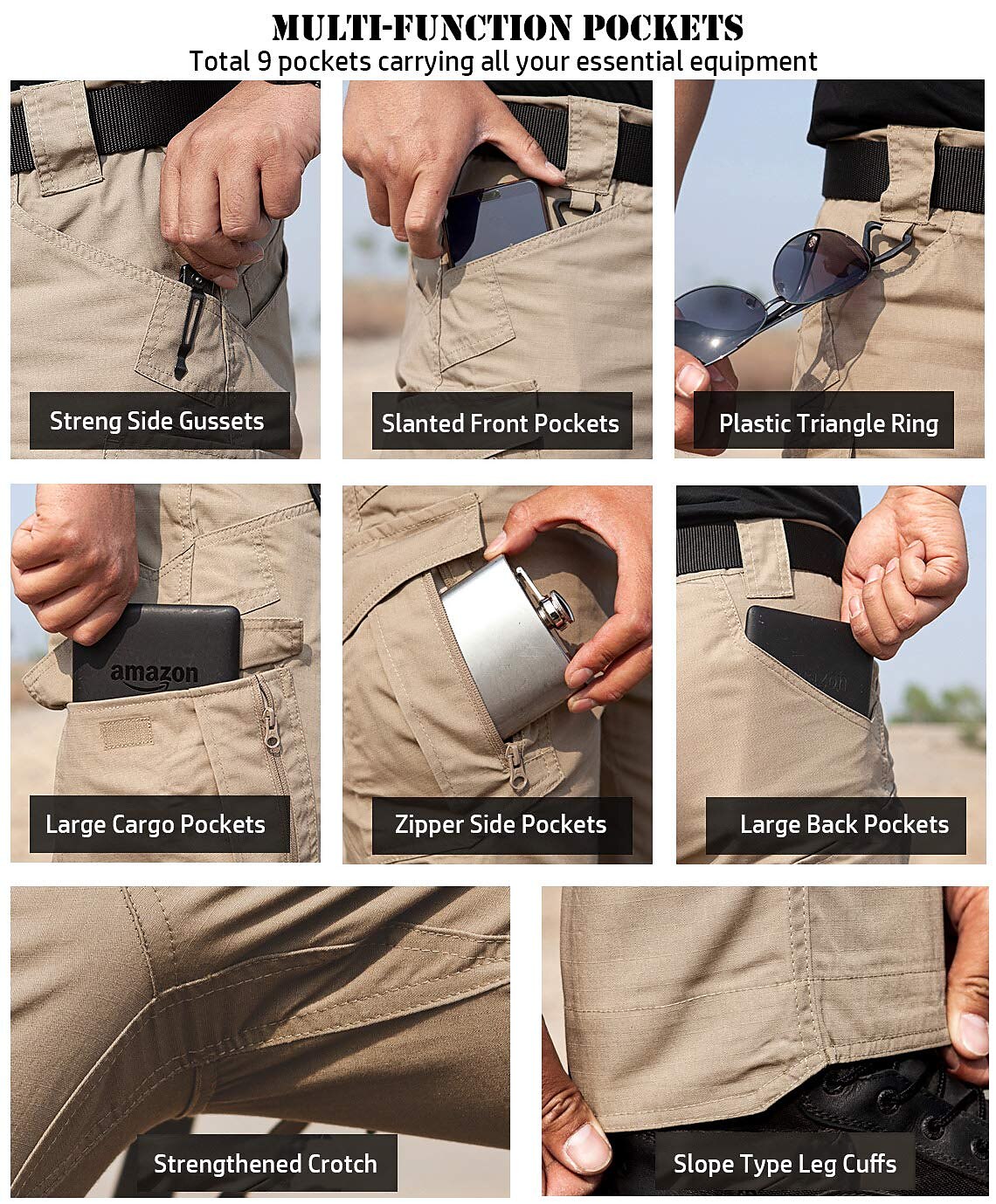 Men's Cargo Pants Cargo Trousers Combat Trousers Tactical Pants Solid Color Ripstop Breathable Going out Streetwear Designer Casual Black Green