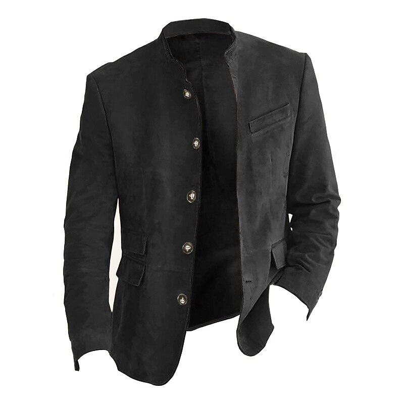 Men's Lightweight Jacket Casual Jacket Faux Suede Jacket Going out Soft Buckle Spring &  Fall Casual Stand Collar Regular Light Khaki Black Navy Blue Khaki Army Green Jacket