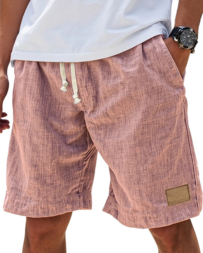 Men's Shorts Linen Shorts Summer Shorts Beach Shorts Pocket Elastic Waist Drawstring Plain Comfort Breathable Short Vacation Holiday Beach Hawaiian Boho Black White