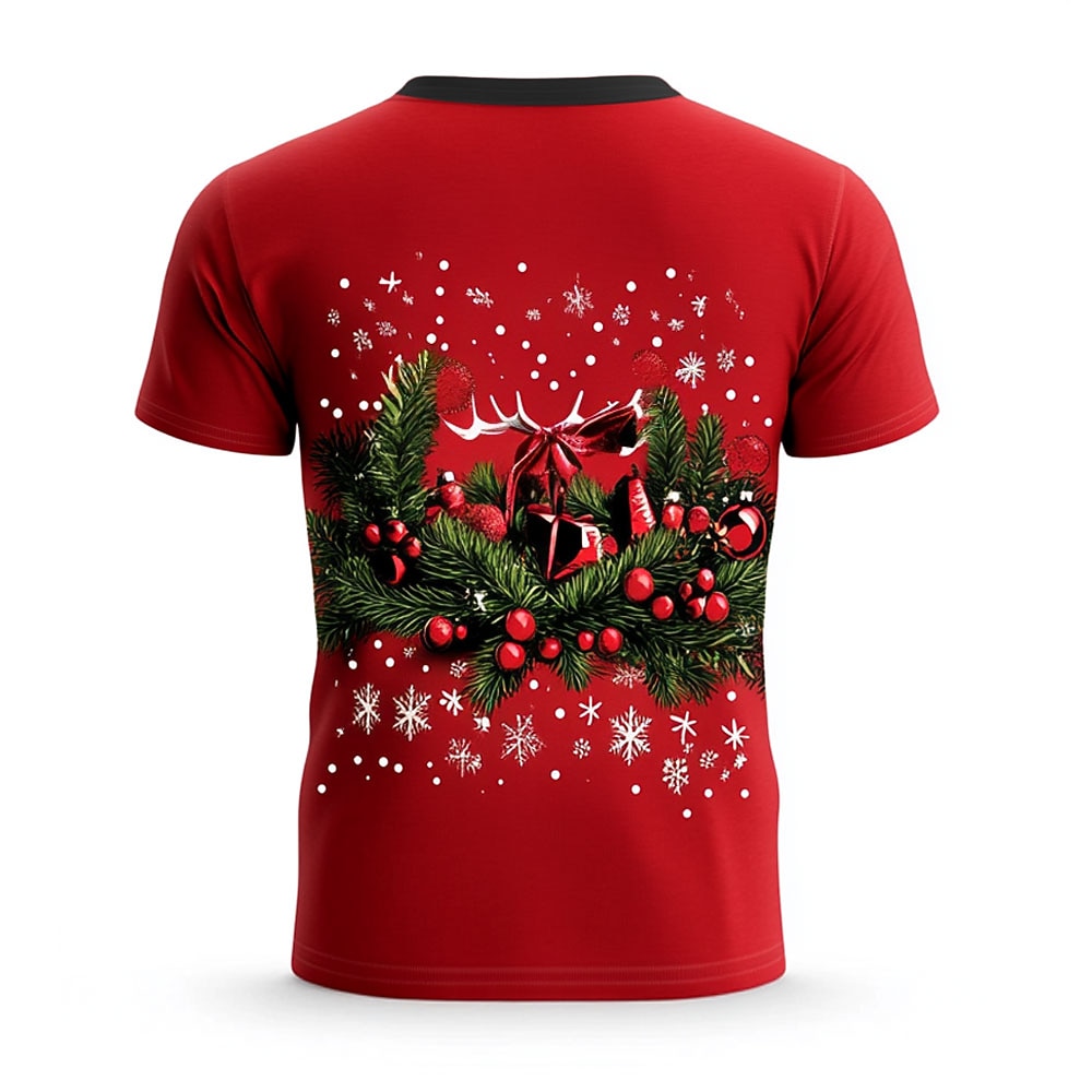 Christmas Men's Christmas Costume 3D T-shirts Tree Snowflake Fashion Casual 3D Print Tee Party Street Black / Red Black White Short Sleeve Crew Neck Summer Spring Clothing Apparel S M L XL XXL XXXL