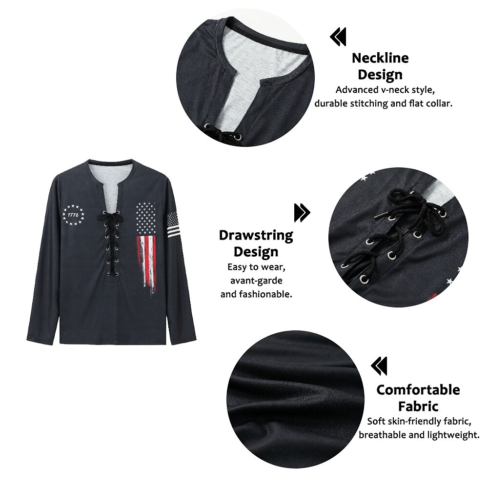 Men's T shirt Tee Tee Graphic National Flag Collar Clothing Apparel 3D Print Casual Daily Long Sleeve Lace up Print Fashion Designer Comfortable