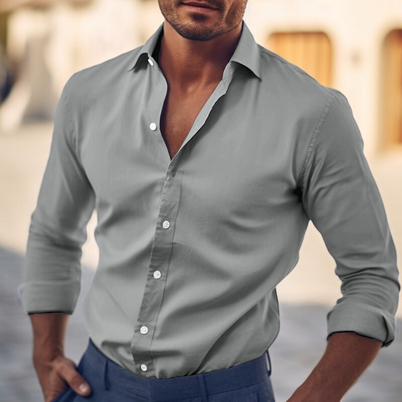 Men's Shirt Dress Shirt Plain Office & Career Wedding Party Light Blue Black White Red Long Sleeve Lapel Summer Clothing Apparel