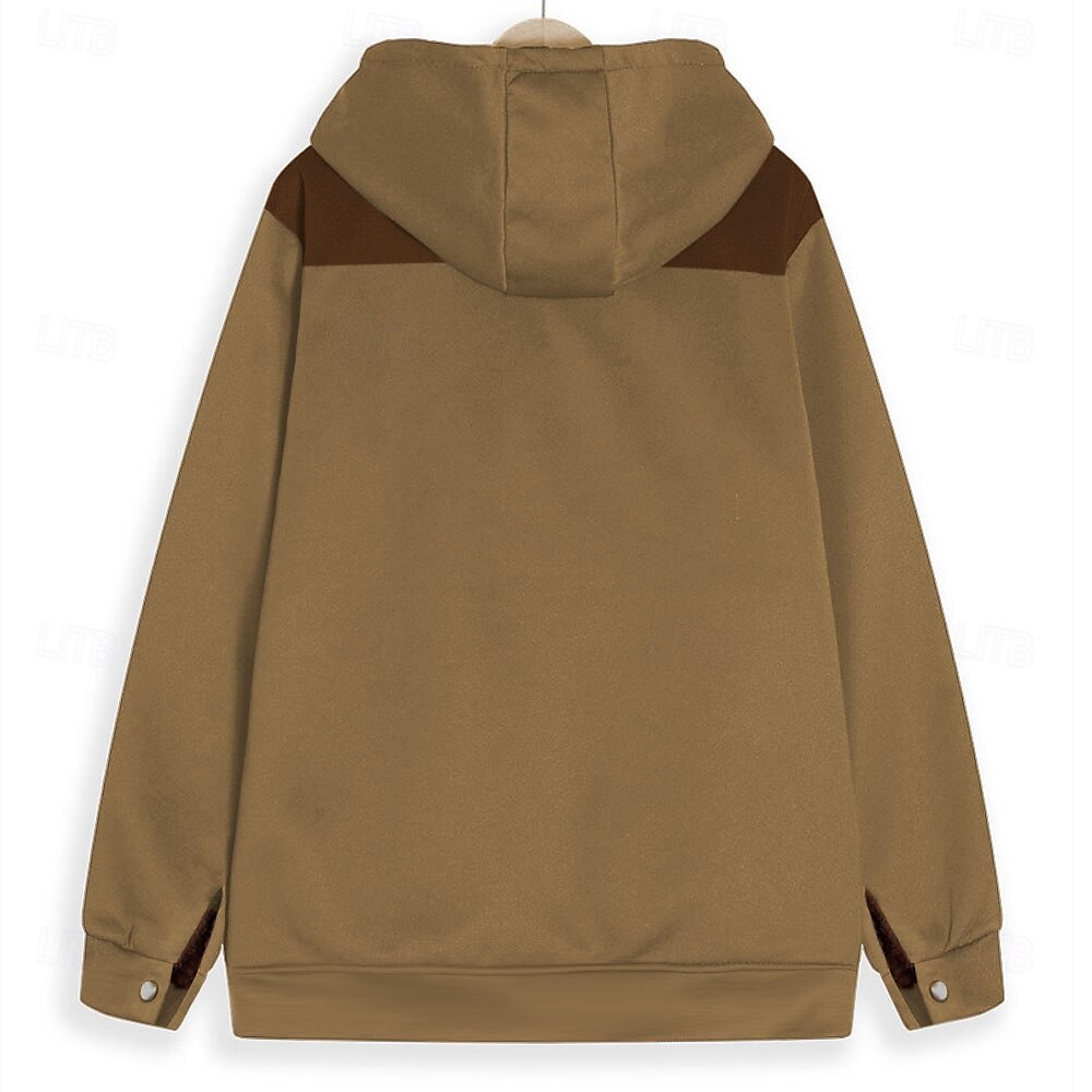 Men's Jacket Basic Vintage Sweatshirt Fleece Graphic Wolf Brown Green khaki Long Sleeve Sport Casual Hunting Crew Neck Fall Winter Clothing Apparel Designer Graphic Print S M L