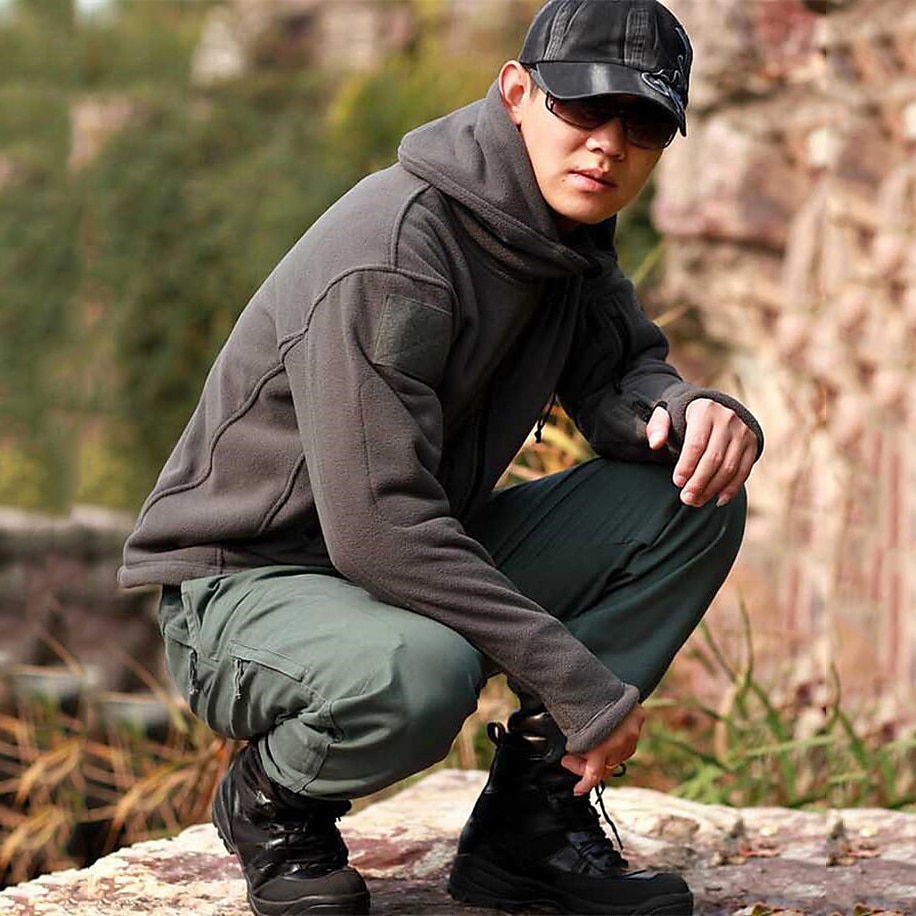 Men's Warm Military Tactical Jacket Sport Fleece Hooded Jacket Winter Adventure Jacket Coats Outdoor Windproof Multi Pockets Lightweight Full Zip Jacket Trench Coat Top Camping Hunting Fishing