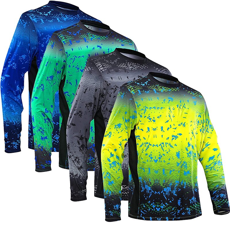 Men's Fishing Shirt Outdoor Long Sleeve UPF50+ UV Protection Breathable Quick Dry Lightweight Top Summer Spring Outdoor Fishing Yellow / Black Dark Gray Green Black