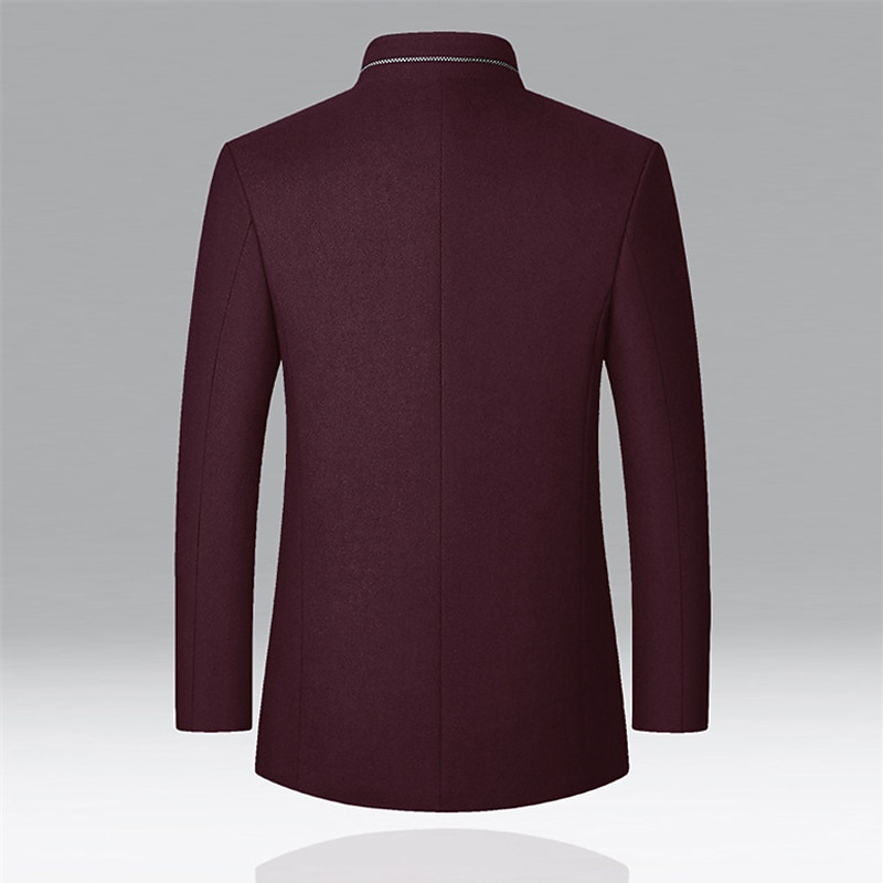 Men's Peacoat Trench Coat Vacation Daily Fall Winter Polyester Windproof Outerwear Clothing Apparel Fashion Classic Plain Pocket Stand Collar Single Breasted