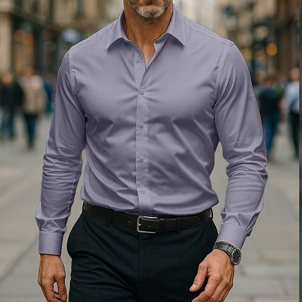 Men's Shirt Dress Shirt Non Iron Shirt Collared Shirt Button Up Shirt Plain Wedding Outdoor Black White Pink Wine Long Sleeve Turndown Summer Spring Clothing Apparel
