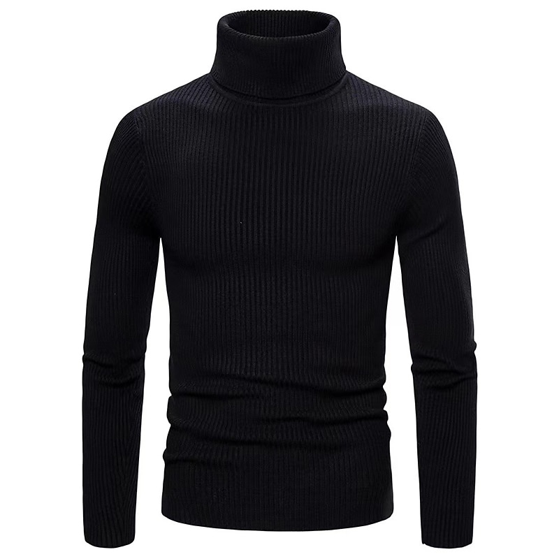 Men's Turtleneck Sweater Pullover Sweater Jumper Cropped Sweater Ribbed Knit Regular Tops Knit Plain Turtleneck Modern Contemporary Work Daily Wear Clothing Apparel Winter Wine Black S M L