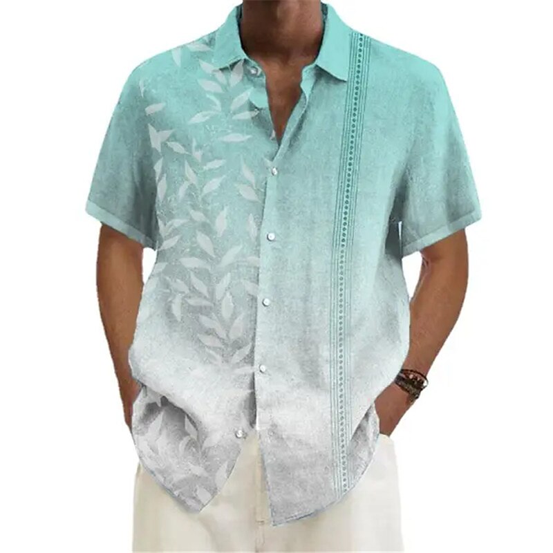 Men's Shirt Summer Hawaiian Shirt Gradient Graphic Prints Leaves Turndown Red Royal Blue Blue Dusty Blue Green Street Casual Short Sleeves Print Button-Down Clothing Apparel Tropical Sports