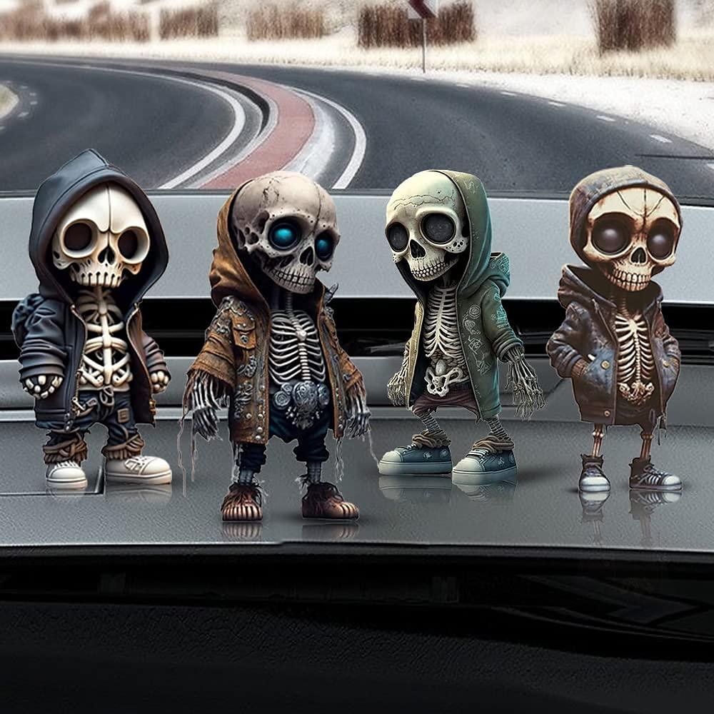 Halloween Skull Statues, Resin Skeleton Shelf Sitters, Sitting Figurines for Home Bookshelf and Table Edge, Decorative Crafts Ornaments for Skeleton Lovers