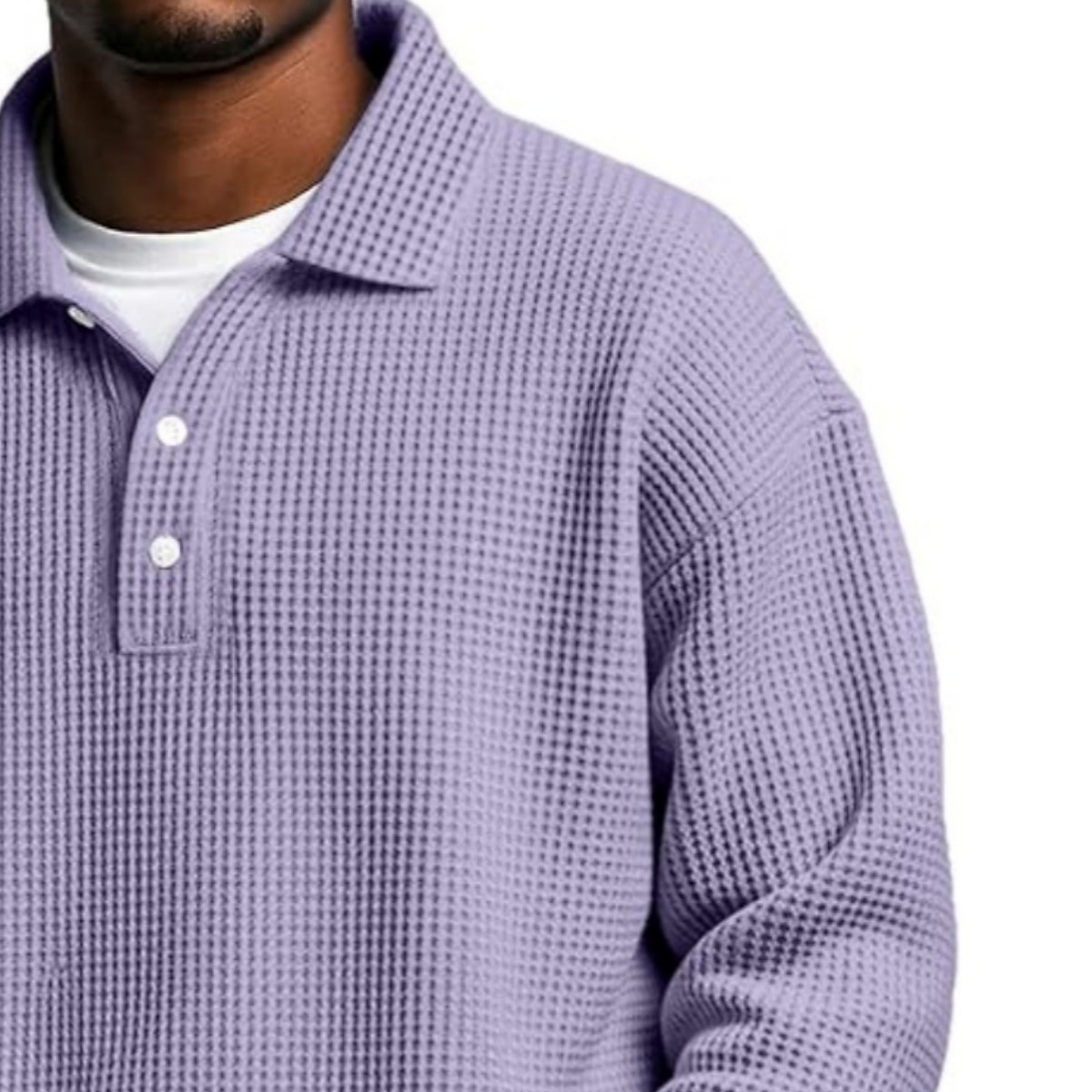 Men's Waffle Polo Shirts Polo Shirts Formal Business Ribbed Polo Collar Long Sleeve Fashion Solid Color Buttons Plain Fall Spring &  Fall Loose Fit Green Light Blue Purple Khaki Light Grey Dark Grey