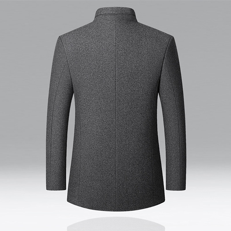 Men's Peacoat Trench Coat Vacation Daily Fall Winter Polyester Windproof Outerwear Clothing Apparel Fashion Classic Plain Pocket Stand Collar Single Breasted