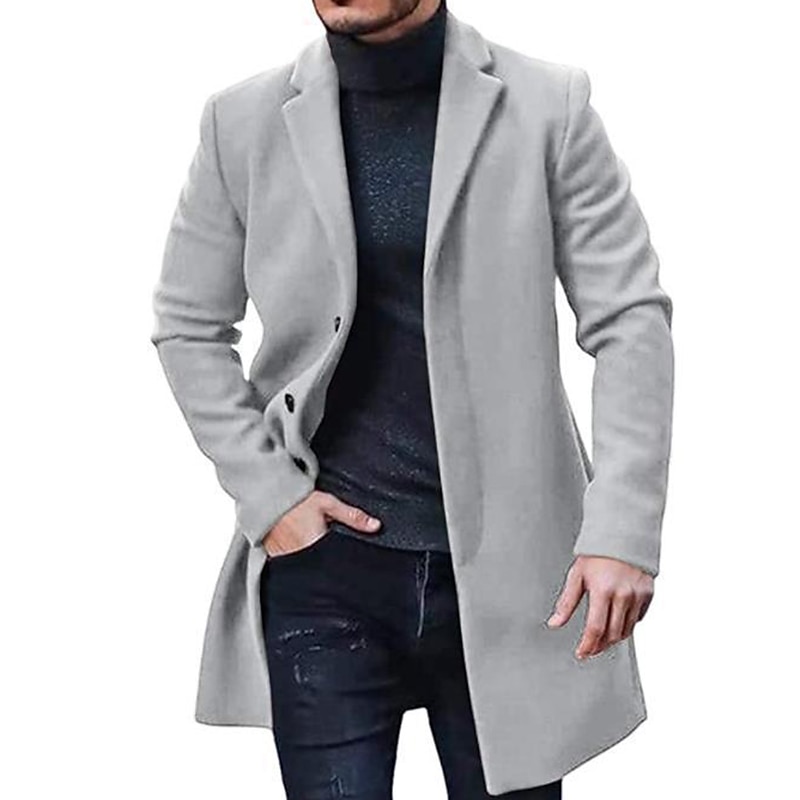 Men's Winter Coat Trench Coat Office & Career Daily Wear Winter Polyester Thermal Warm Washable Outerwear Clothing Apparel Fashion Warm Ups Solid Colored Pocket Lapel Single Breasted