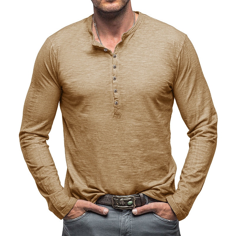 Men's Henley Long Sleeve Plain Street Vacation Long Sleeve Clothing Apparel Fashion Designer Basic T-shirt