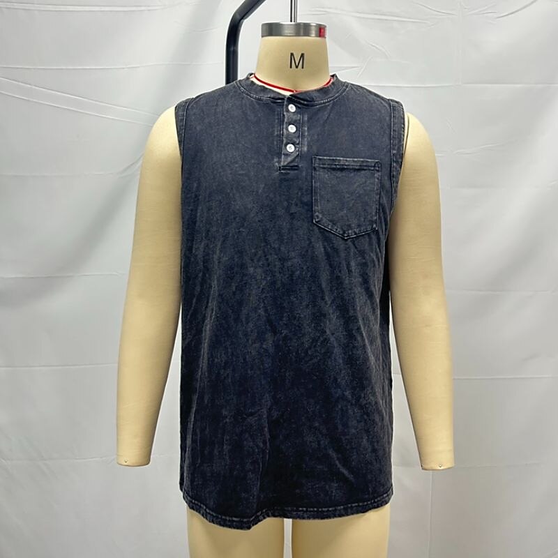 Men's Tank Top Vest Top Undershirt Sleeveless Shirt Cotton Sleeveless Henley Summer Plain Fashion Designer Basic Pocket Buttons Vacation Street Going out Black Light Green Pink Top Tee for Men