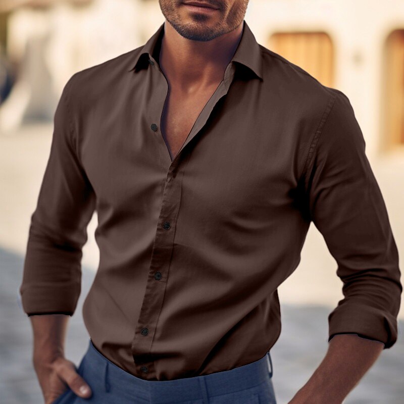 Men's Shirt Dress Shirt Plain Office & Career Wedding Party Light Blue Black White Red Long Sleeve Lapel Summer Clothing Apparel