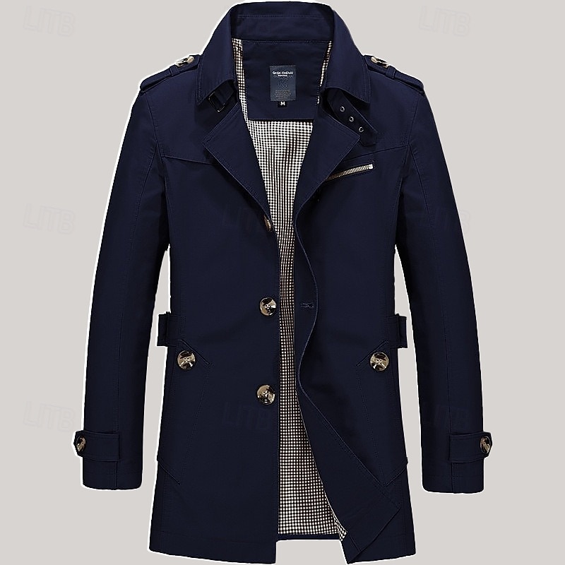Men's Transition Jacket Trench Coat Going out All Seasons Windbreaker Outerwear Clothing Apparel Solid Colored Button-Down Turndown Single Breasted